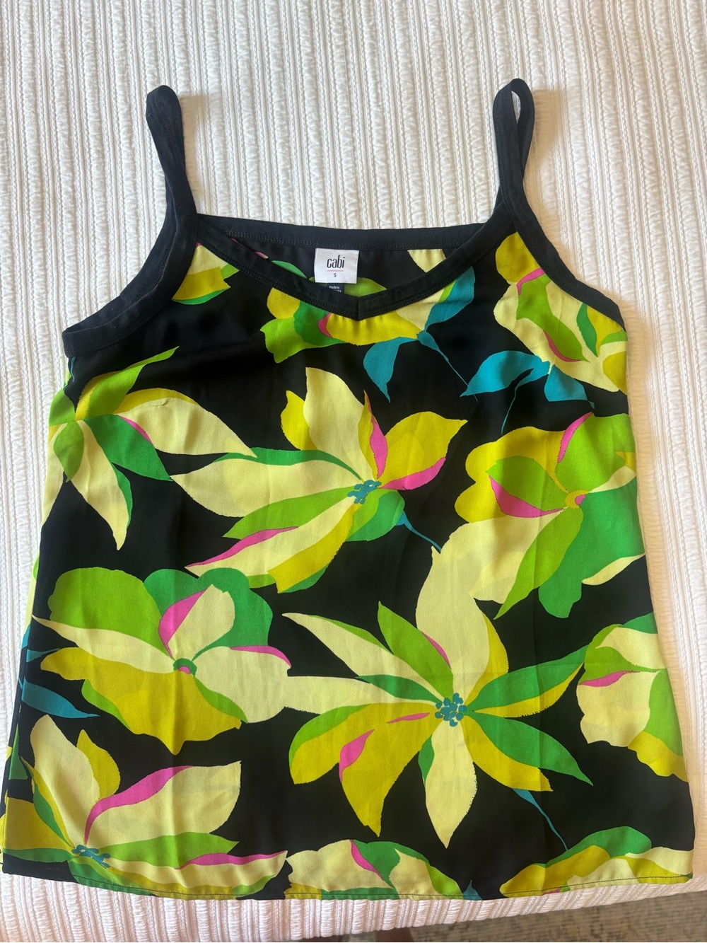 CAbi Black Floral Spaghetti-Strap One Piece with Yellow, Green & Pink Flowers
